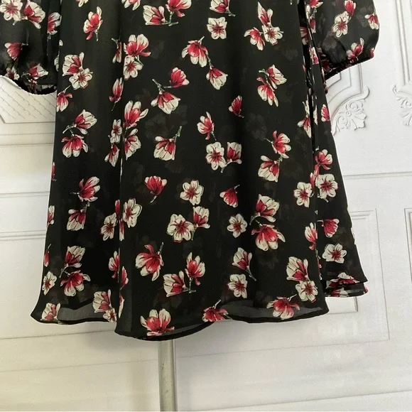 Lark & Ro Black Semi Sheer Long Sleeve Side Tie Wrap Dress Flirty & Flowing Sm - Picture 5 of 8